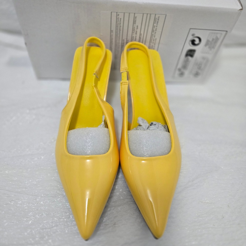 Yellow Patent Slingback Kitten Heels Pointed Toe Pumps Size 37 168-2